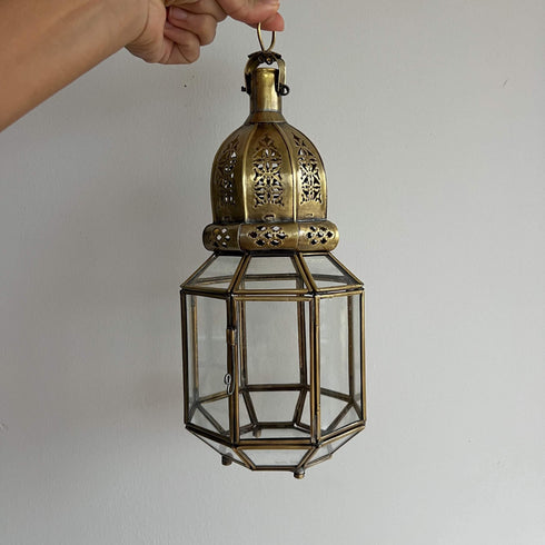 Standing Moroccan Brass Lantern with Clear Glass (CL 1007)